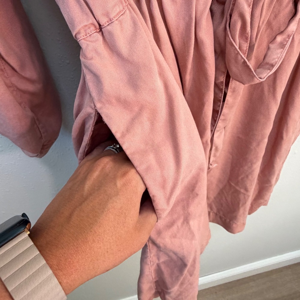 Zara Shirt Dress Womens Large Rose Pink Utility Tie Waist Safari Chic Pocketed - Picture 9 of 16